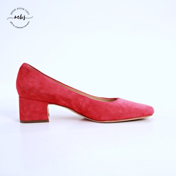 J. McLaughlin Suede Square Toe  Block Heel Pumps Red Women 7.5 - Picture 8 of 14